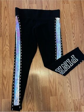 PINK Victoria's Secret Iridescent Mermaid Sequin Bling Leggings L